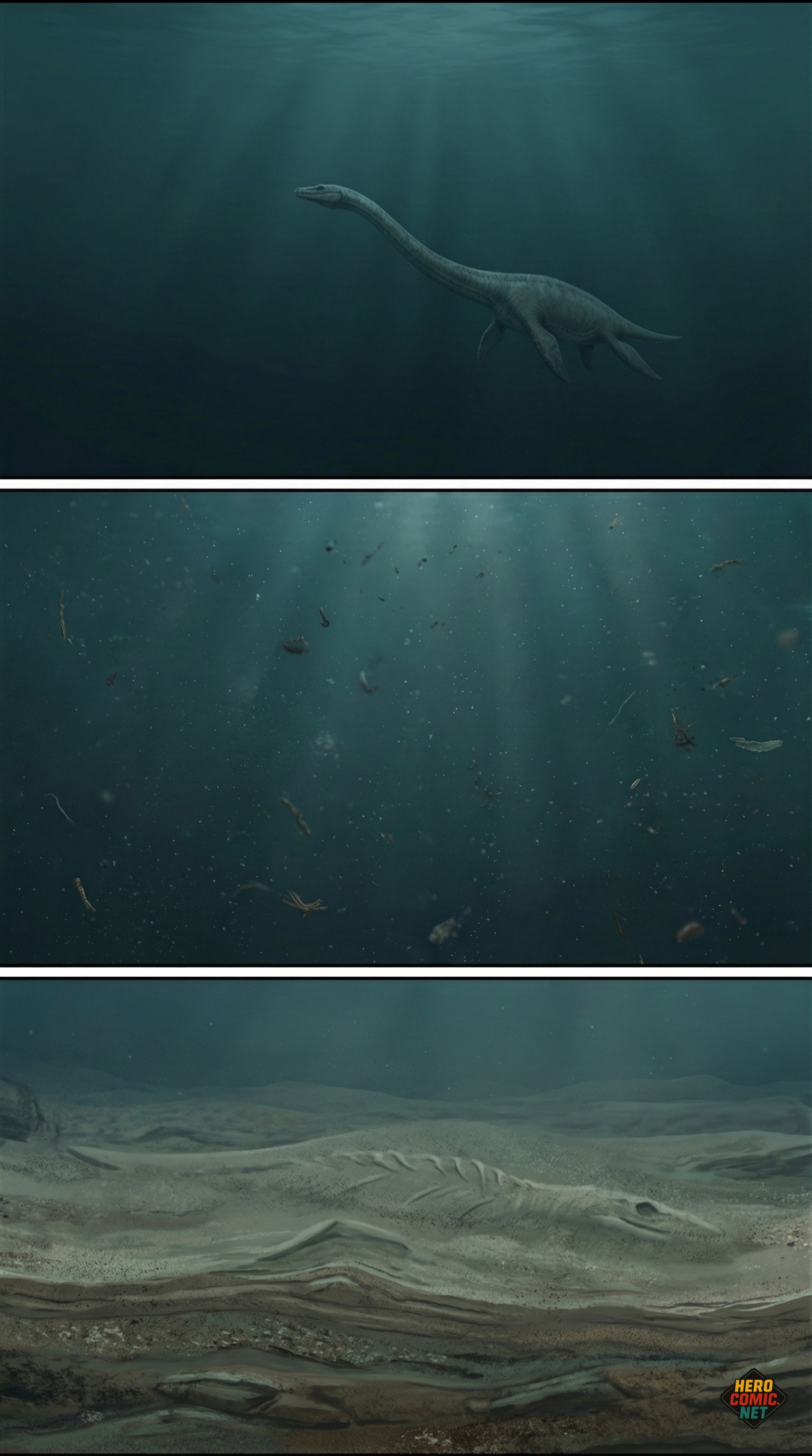 El elasmosaurio nadando y muriendo